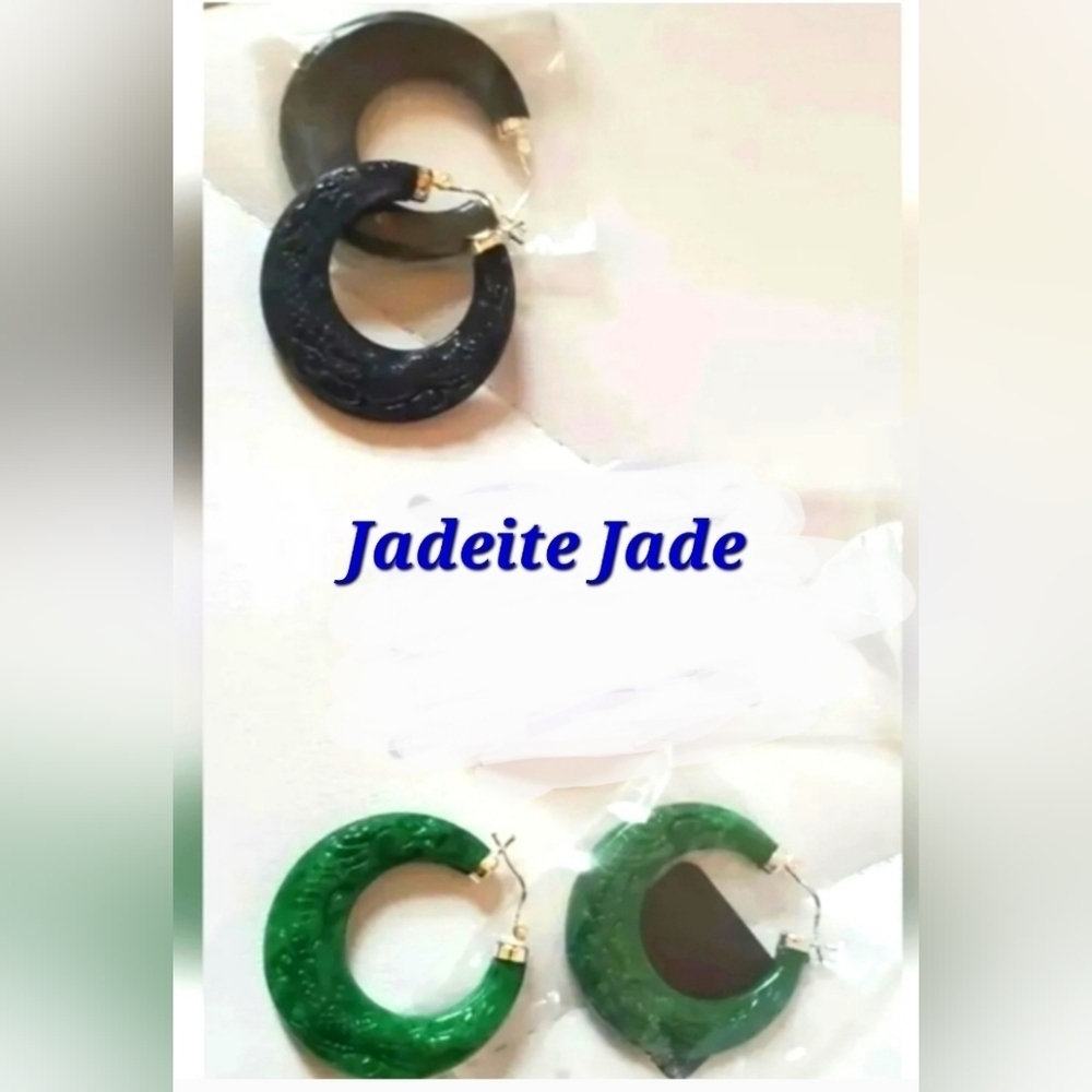Burmese Jadeite Jade Dragon Hoop Earrings Sterling Silver Post